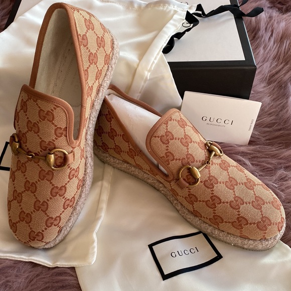 NWT GUCCI logo espadrilles moccasins with horsebit buckle size 37 - Picture 11 of 12